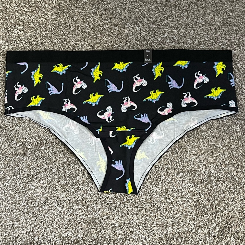 Torrid Black/Multicolored Dino Toss Cotton Mid-Rise Cheeky Panty, 4X NWT